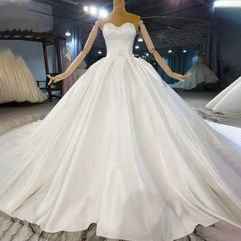 2 in 1 Beaded Satin Crystal Luxury Sequined Wedding Dress