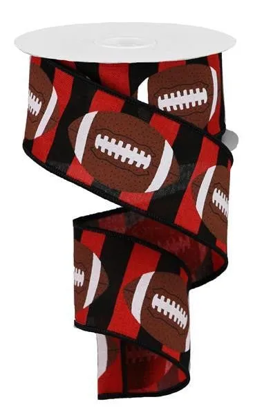 2.5" Football Stripe Ribbon: Red/Black - 10yds