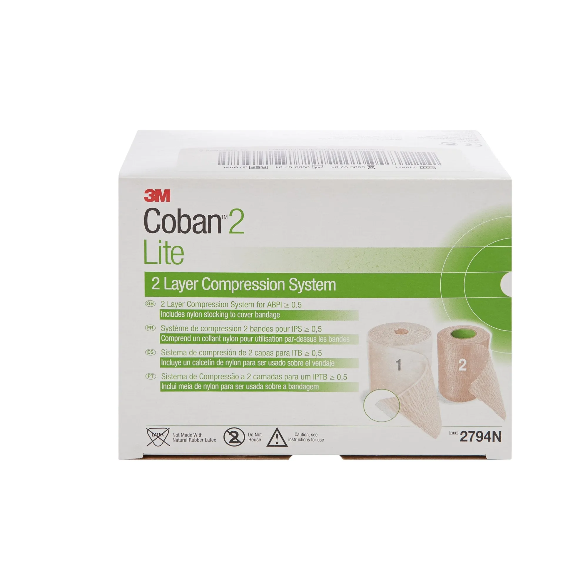 3M™ Coban™2 Lite Self-adherent / Pull On Closure 2 Layer Compression Bandage System, 1 Box