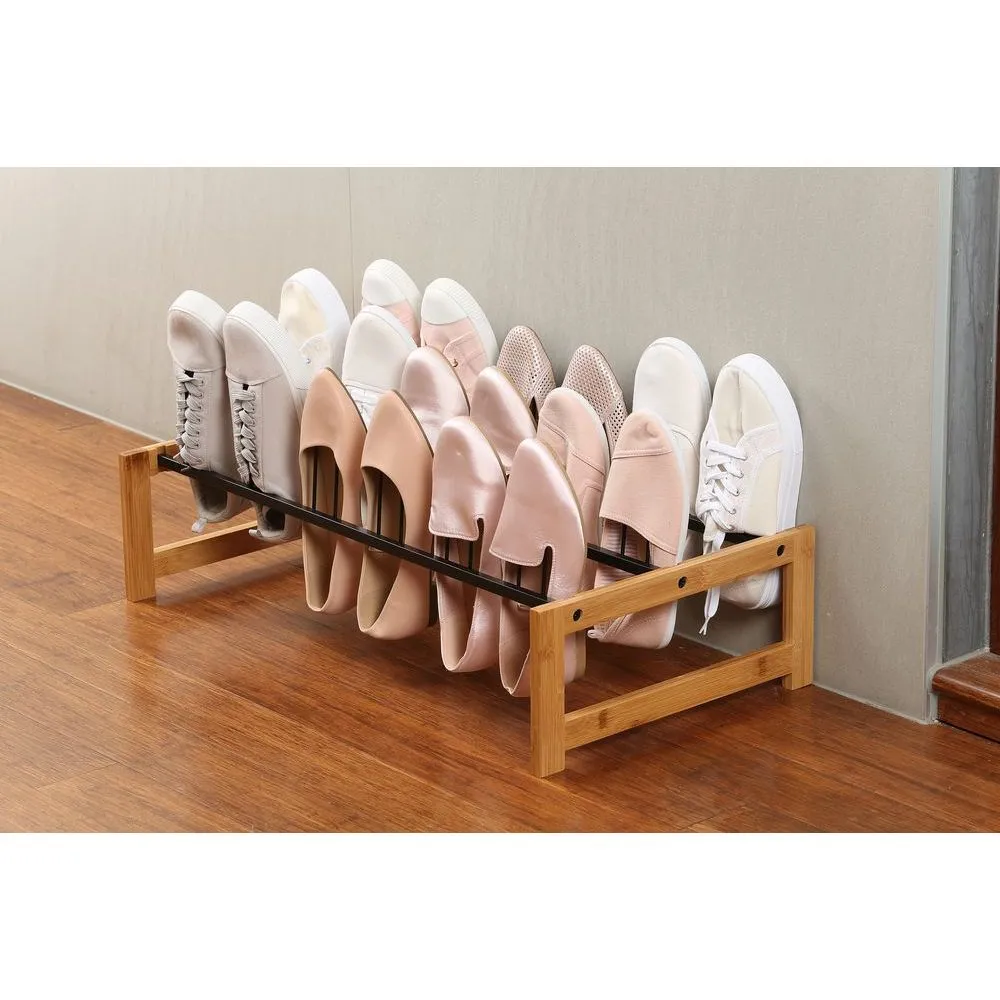 9 Pair Vertical Bamboo Shoe Rack Black