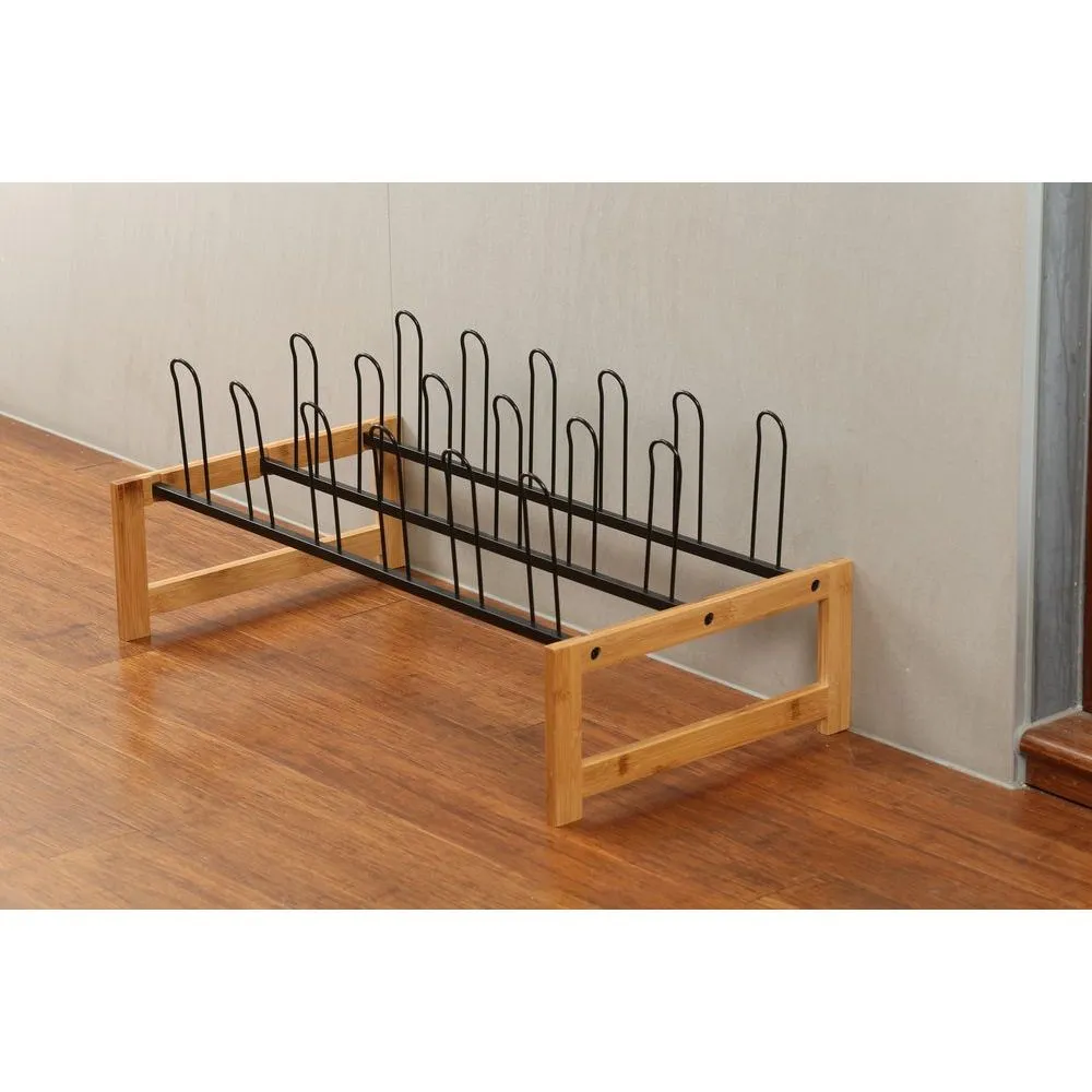 9 Pair Vertical Bamboo Shoe Rack Black