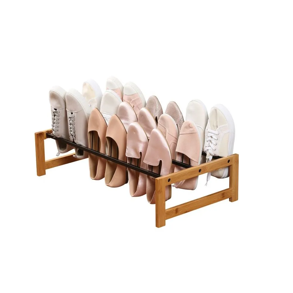 9 Pair Vertical Bamboo Shoe Rack Black