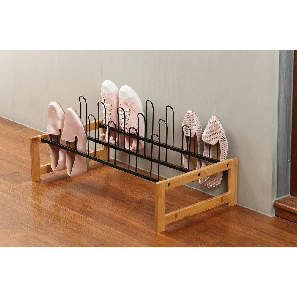 9 Pair Vertical Bamboo Shoe Rack Black