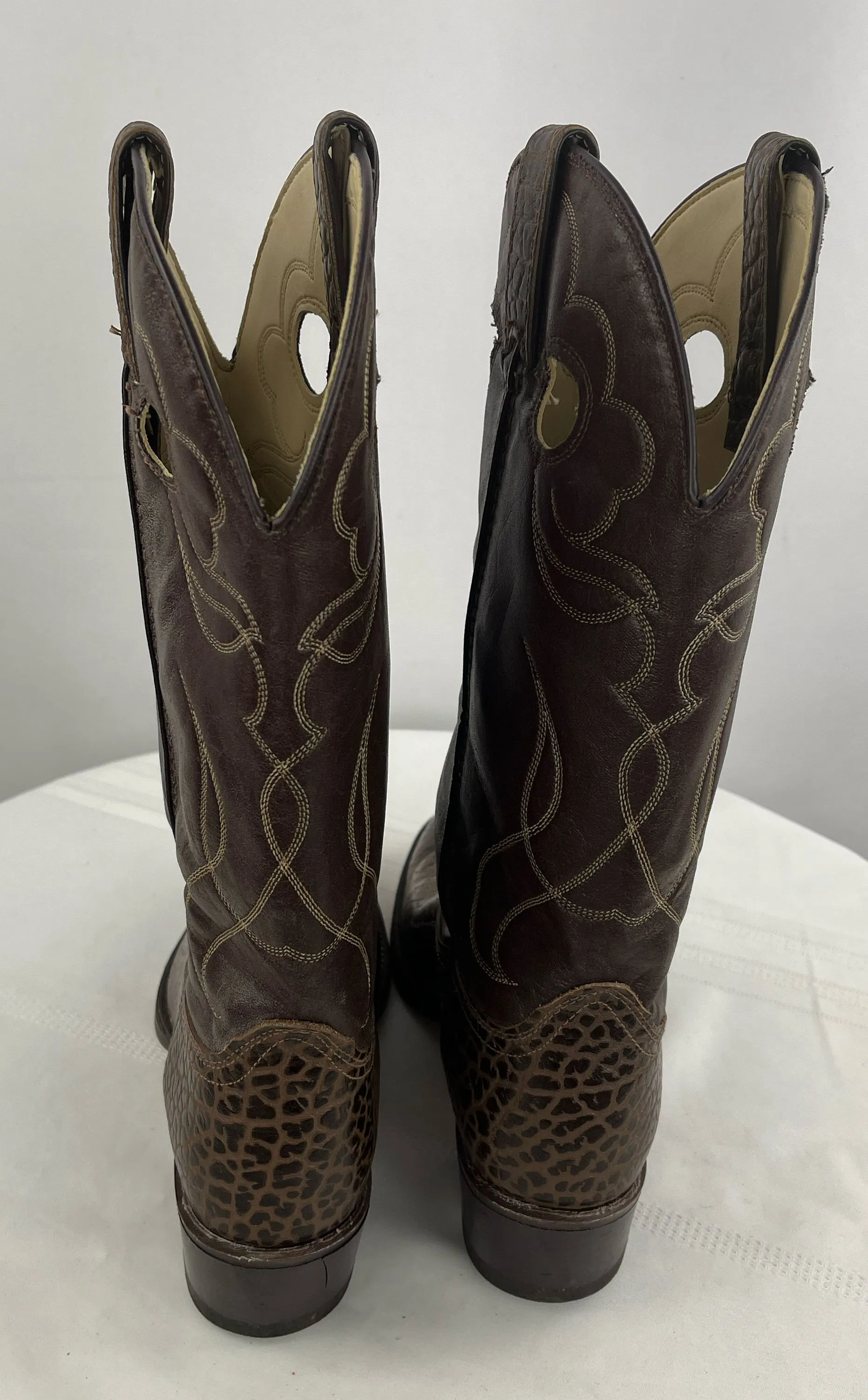 Acme Men's Brown Faux Leather Pointed Toe Cowboy Boots Faux Snake Size 9.5D