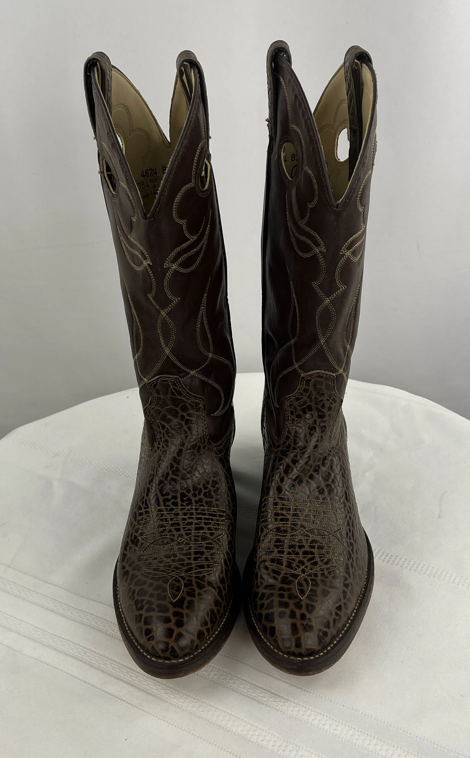 Acme Men's Brown Faux Leather Pointed Toe Cowboy Boots Faux Snake Size 9.5D