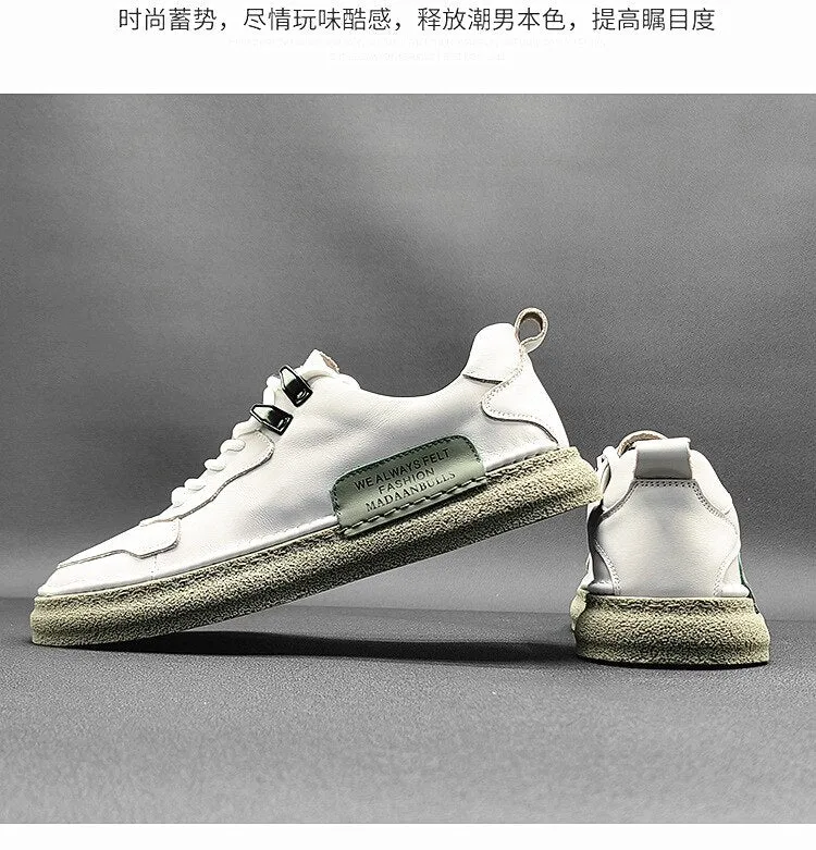 Advbridge Men's Personalized Leather Hand-stitched Casual Toe Layer Leather Running Shoes All-match Shoes Korean Fashion Shoes Men