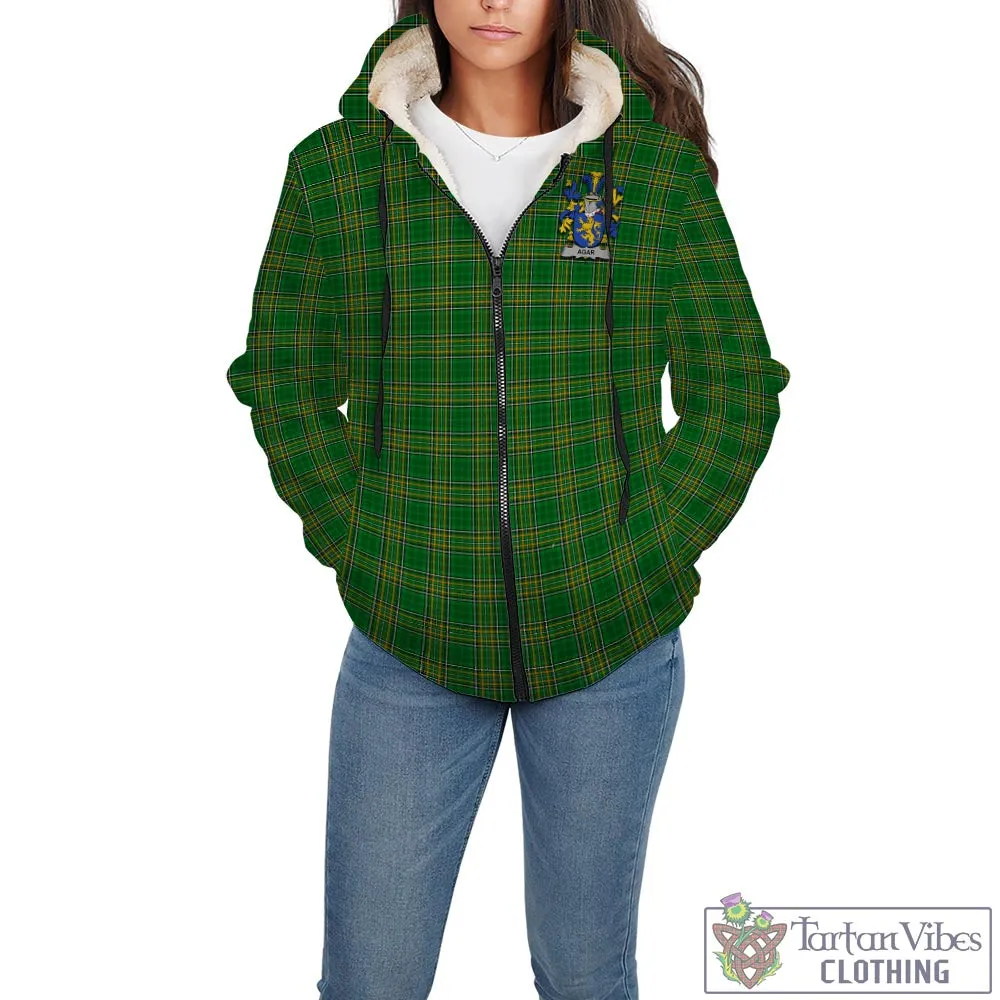 Agar Irish Clan Tartan Sherpa Hoodie with Coat of Arms