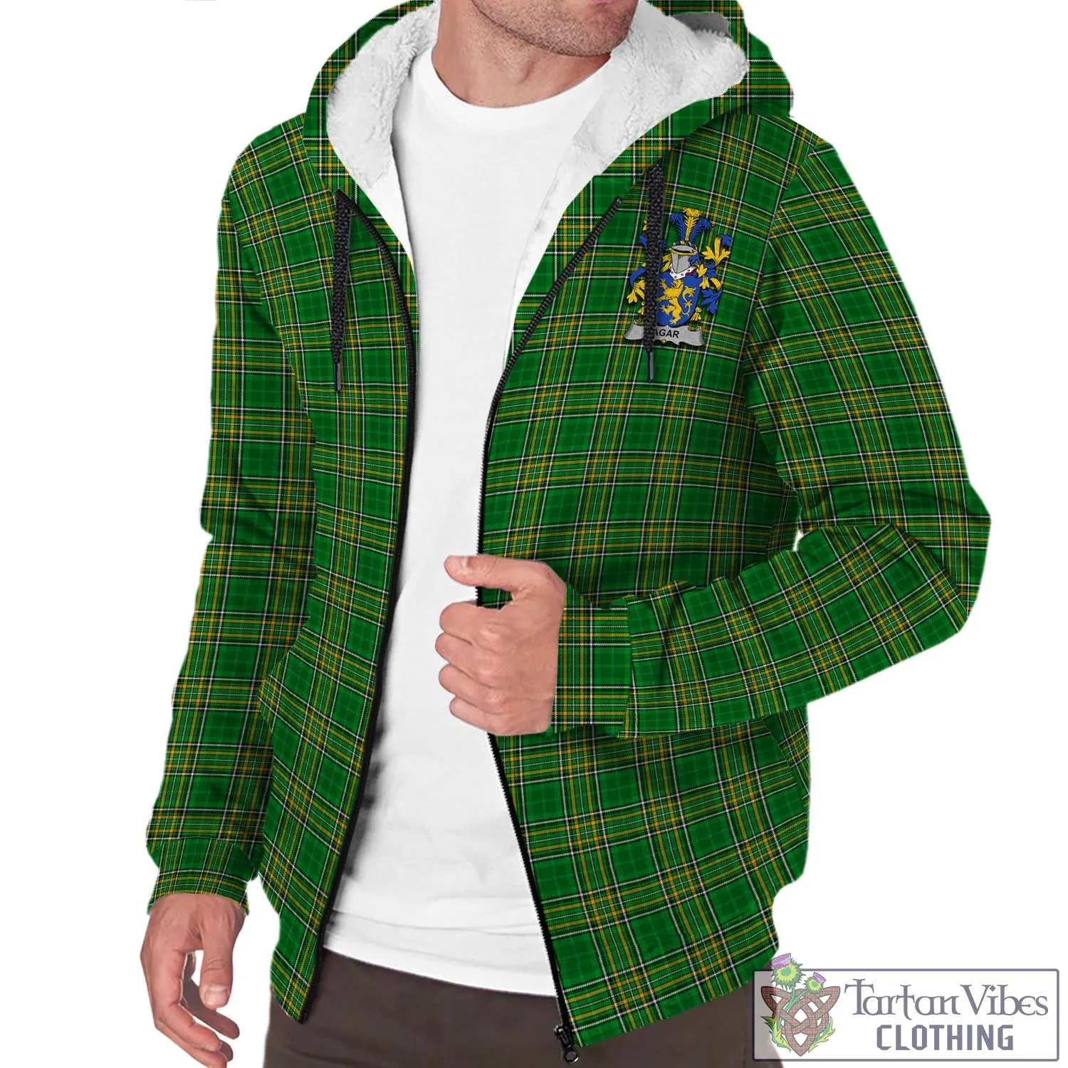 Agar Irish Clan Tartan Sherpa Hoodie with Coat of Arms