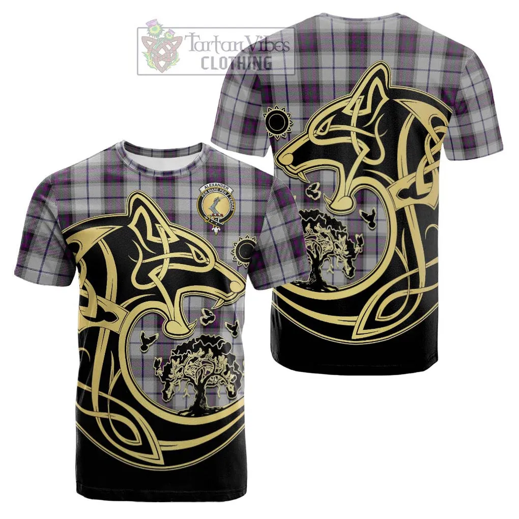 Alexander of Menstry Dress Tartan Cotton T-shirt with Family Crest Celtic Wolf Style