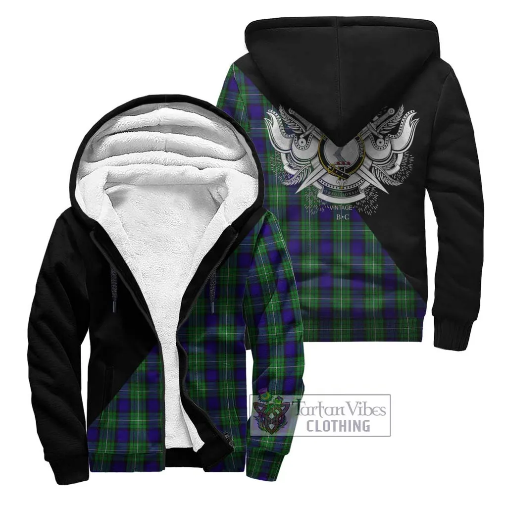 Alexander Tartan Sherpa Hoodie with Family Crest and Military Logo Style