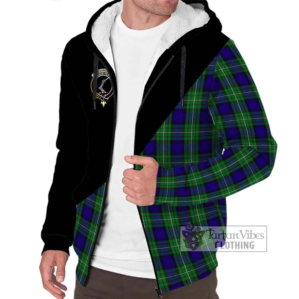 Alexander Tartan Sherpa Hoodie with Family Crest and Military Logo Style