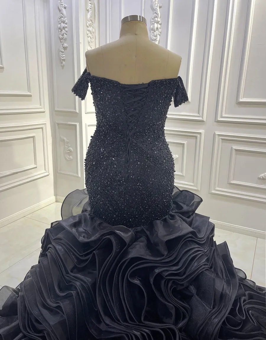 AM1270 Luxury Beaded Mermaid Black Luxury beaded pearls Wedding Dress