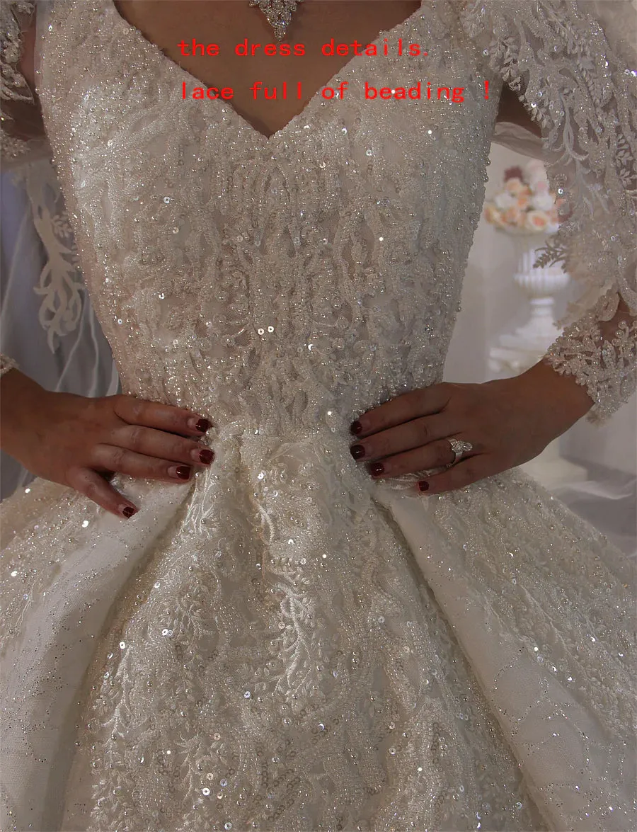 AM601 Long Sleeve Lace Appliques Ball Gown Wedding Dress