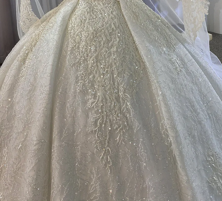 AM601 Long Sleeve Lace Appliques Ball Gown Wedding Dress