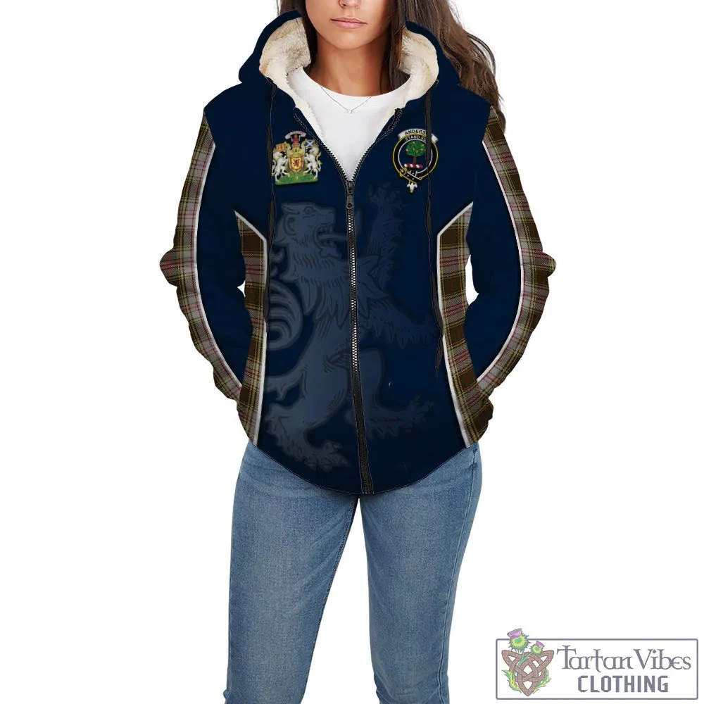 Anderson Dress Tartan Sherpa Hoodie with Family Crest and Lion Rampant Vibes Sport Style