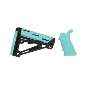 AR-15-M-16 OverMolded Collapsible Buttstock - Finger Groove Beavertail Grip, Commercial Buffer Tube, Aqua