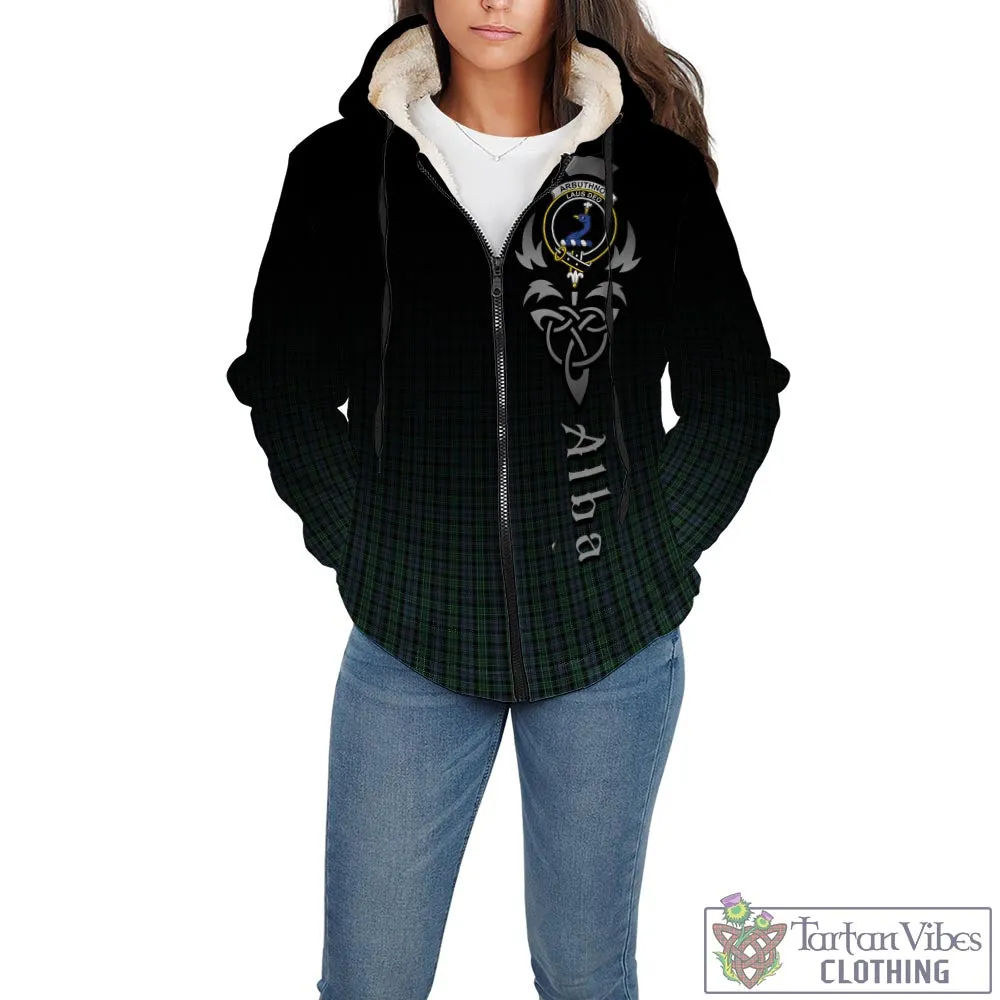 Arbuthnot Tartan Sherpa Hoodie Featuring Alba Gu Brath Family Crest Celtic Inspired