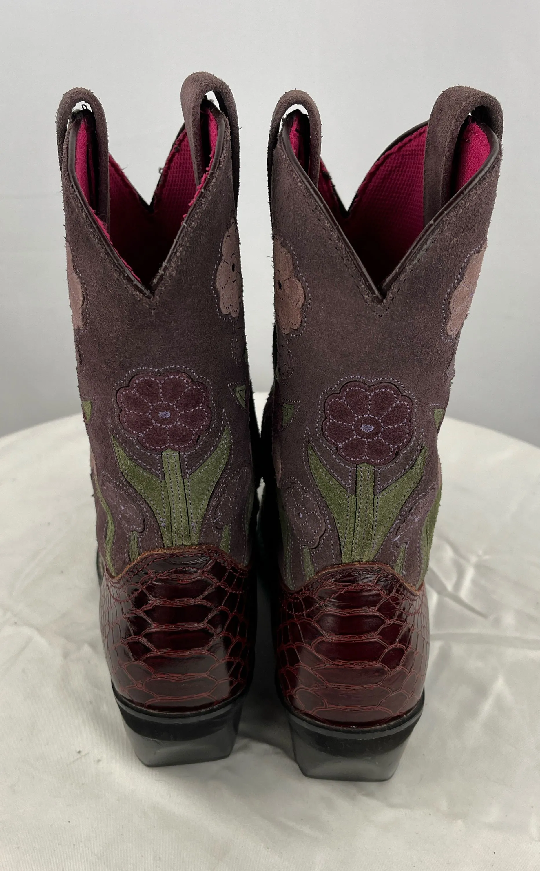 Ariat Women's Snake Print Floral Maroon Leather Cowgirl Western Boots Size 8.5B