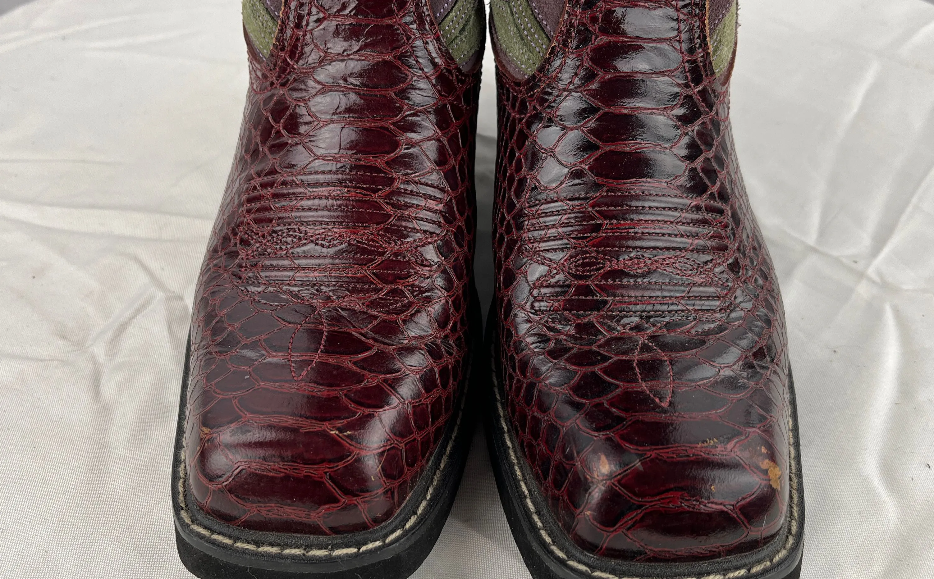 Ariat Women's Snake Print Floral Maroon Leather Cowgirl Western Boots Size 8.5B