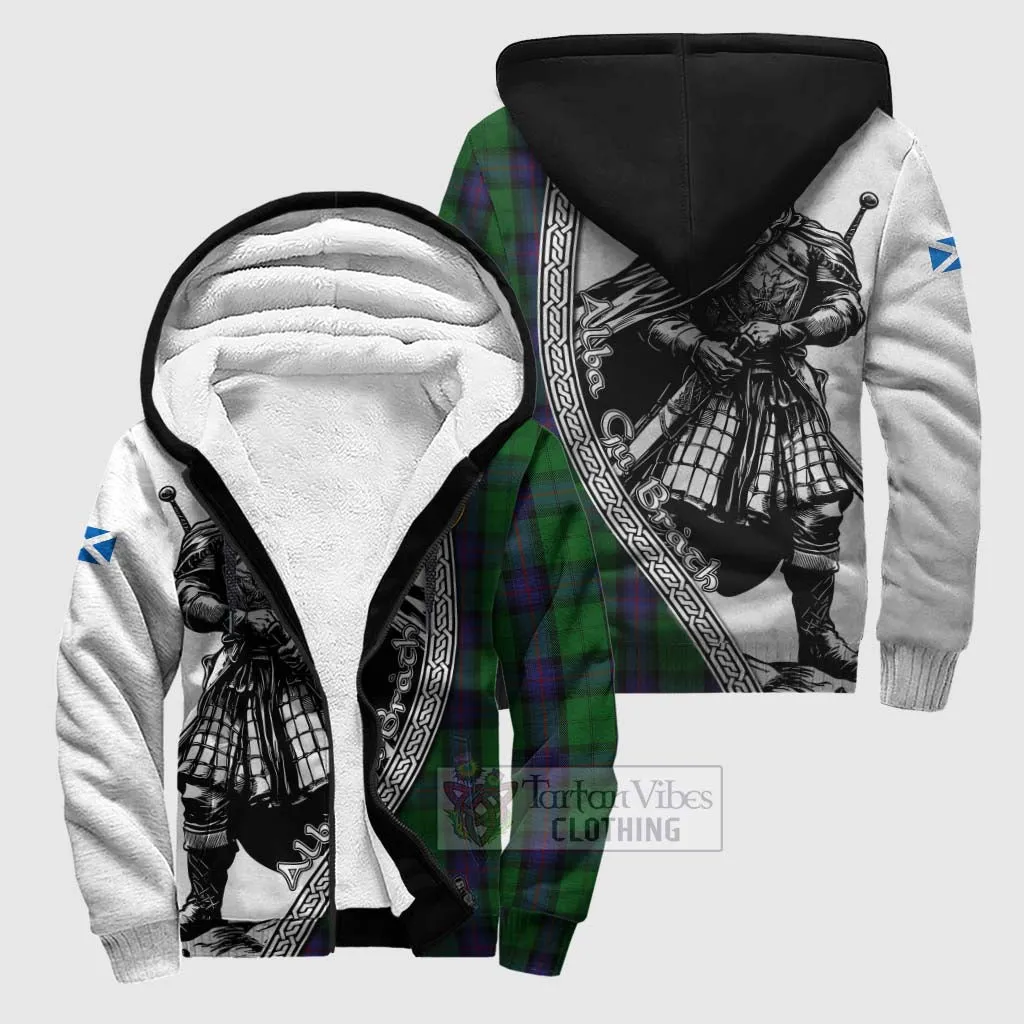 Armstrong Tartan Clan Crest Sherpa Hoodie with Highlander Warrior Celtic Style