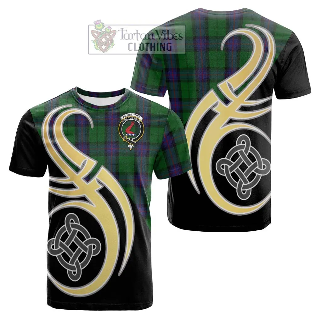 Armstrong Tartan Cotton T-shirt with Family Crest and Celtic Symbol Style