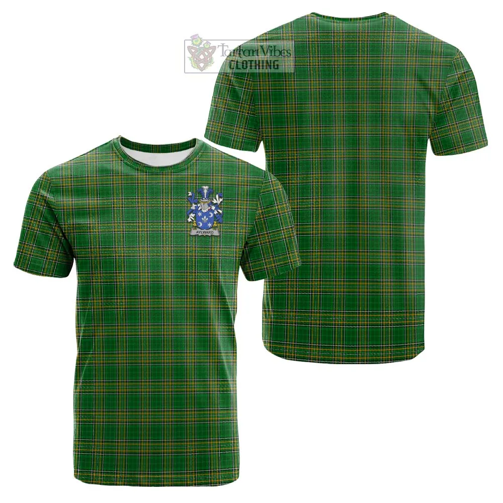 Aylward Irish Clan Tartan Cotton T-shirt with Coat of Arms