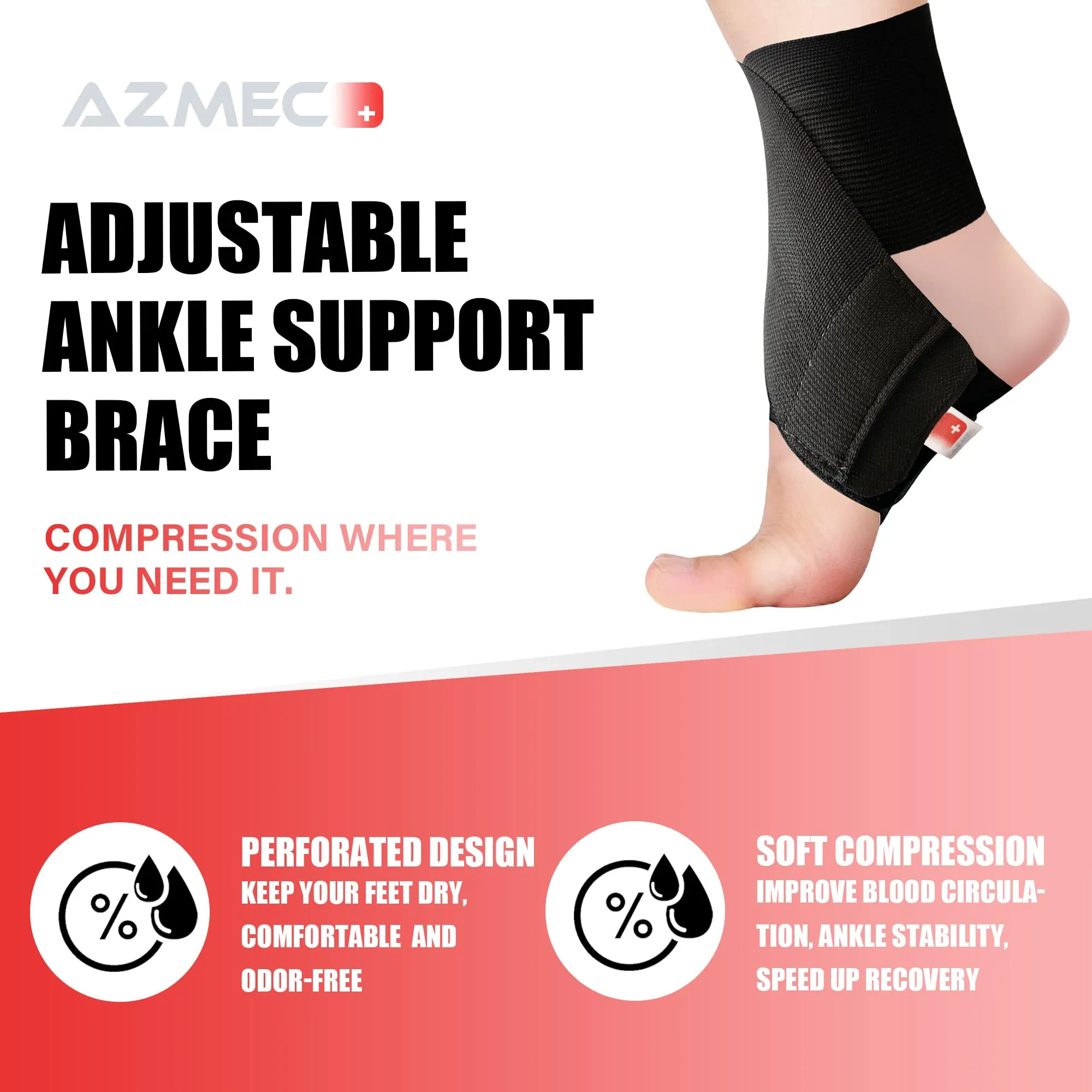 AZMEC Ankle Brace for Sprained Ankle – Adjustable Ankle Wrap for Sprains, Strains, Inflammation, Swelling, Pain, Ankle Braces for Women and Men - (Medium) Medium