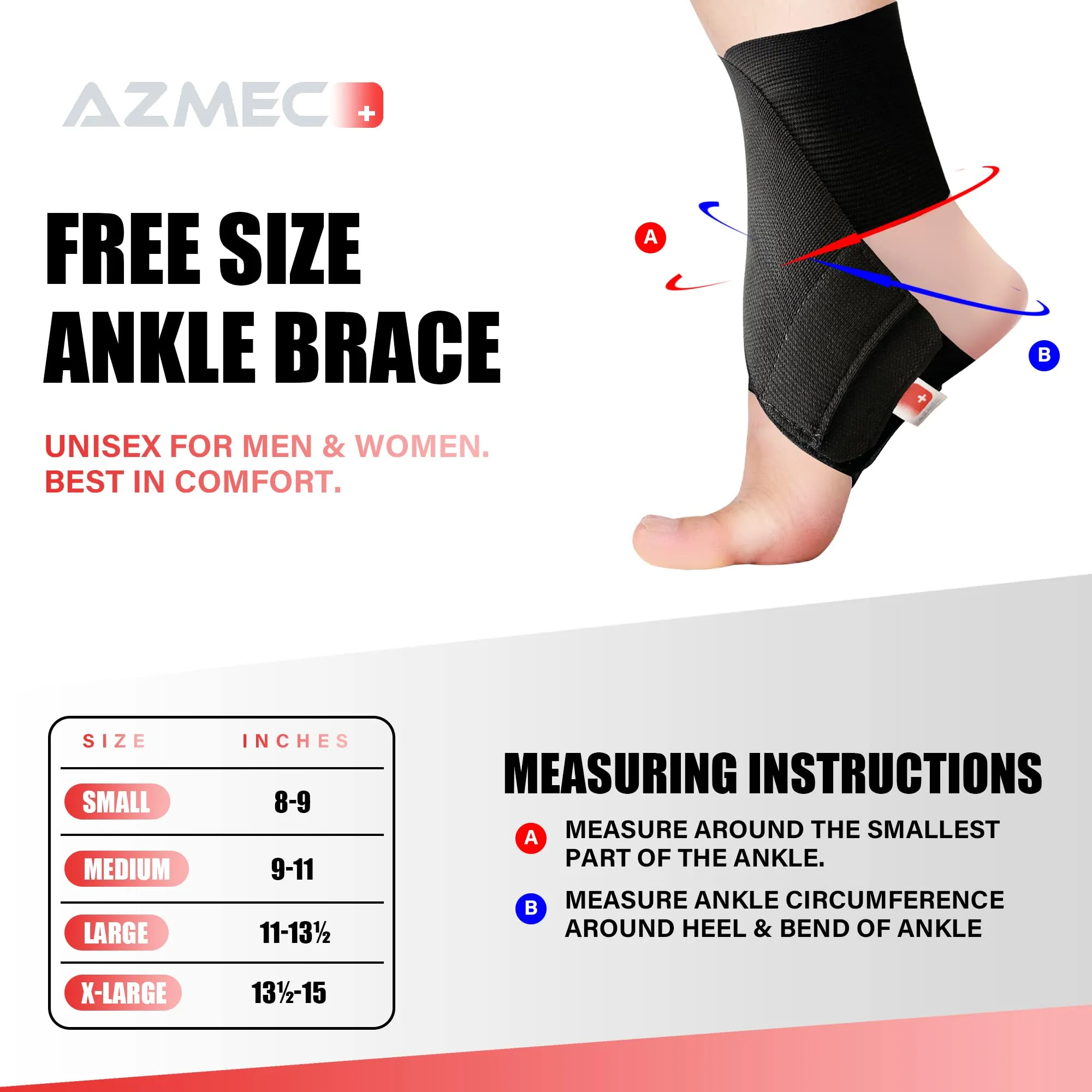 AZMEC Ankle Brace for Sprained Ankle – Adjustable Ankle Wrap for Sprains, Strains, Inflammation, Swelling, Pain, Ankle Braces for Women and Men - (Medium) Medium