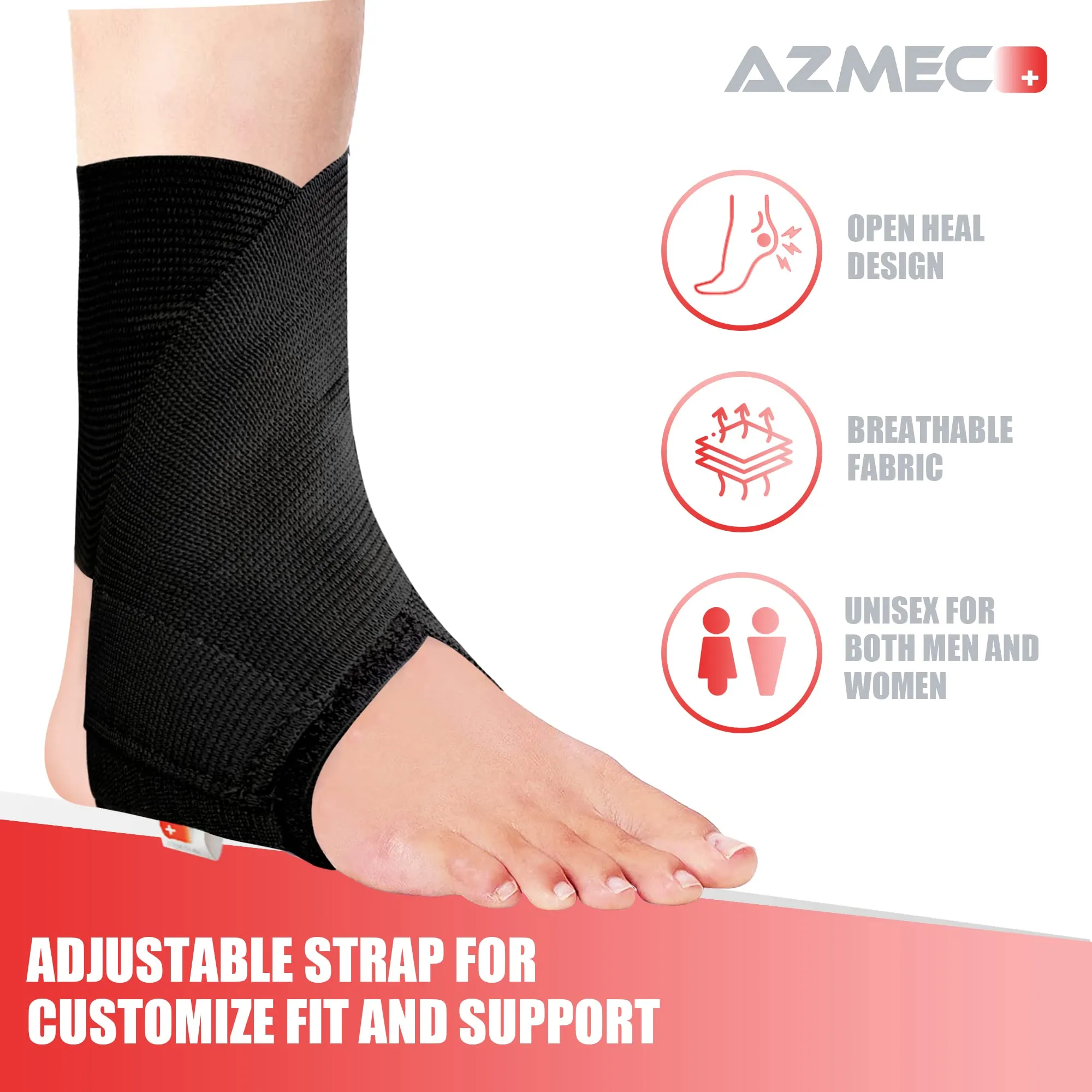 AZMEC Ankle Brace for Sprained Ankle – Adjustable Ankle Wrap for Sprains, Strains, Inflammation, Swelling, Pain, Ankle Braces for Women and Men - (Medium) Medium