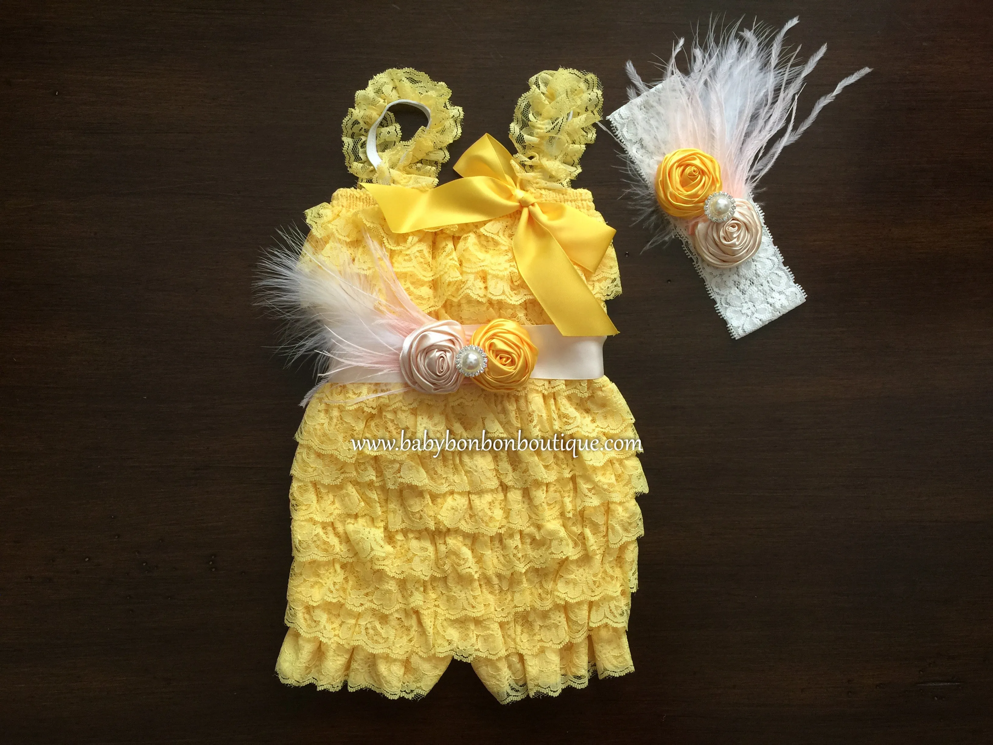 Baby Pink Romper with Headband & Sash, Yellow Baby Romper