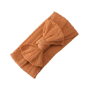 Baby Twist Cable Knit Bow Headband in Rust