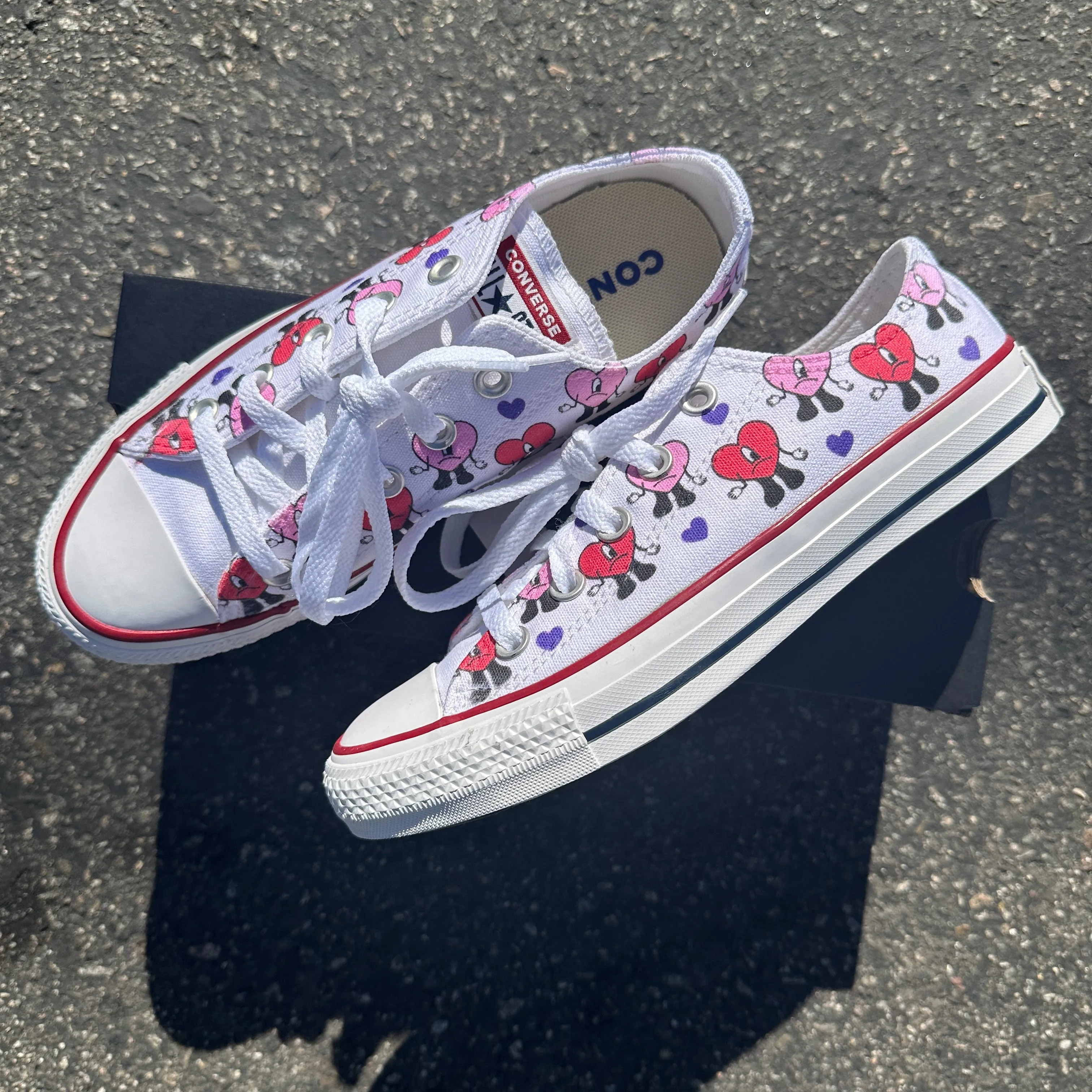 Bad Bunny Valentines Day Heart Band Custom Low Top Converse White: LIMITED TIME ONLY - Custom Converse Shoes