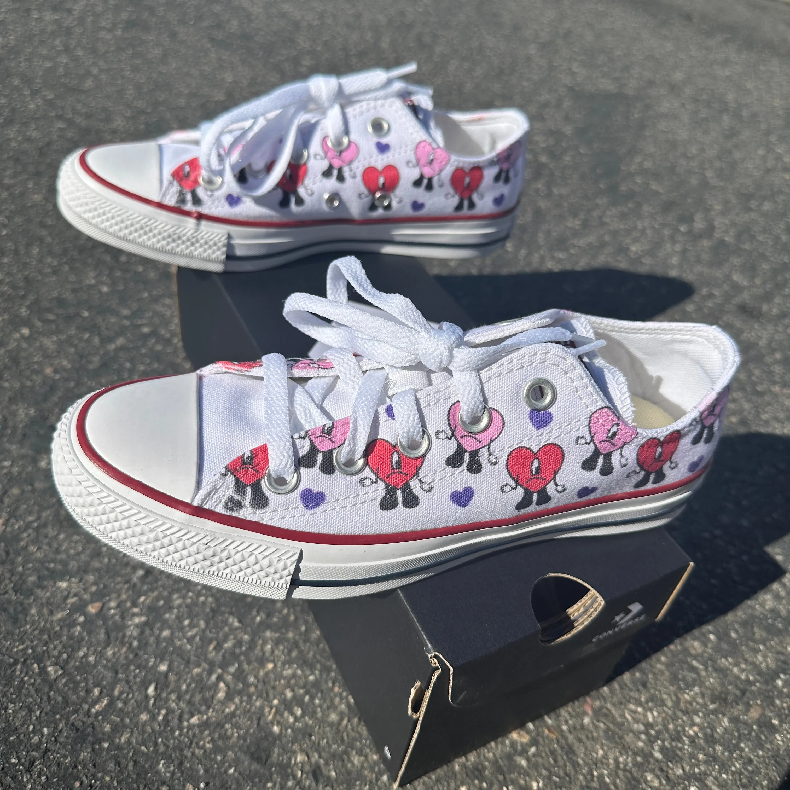 Bad Bunny Valentines Day Heart Band Custom Low Top Converse White: LIMITED TIME ONLY - Custom Converse Shoes