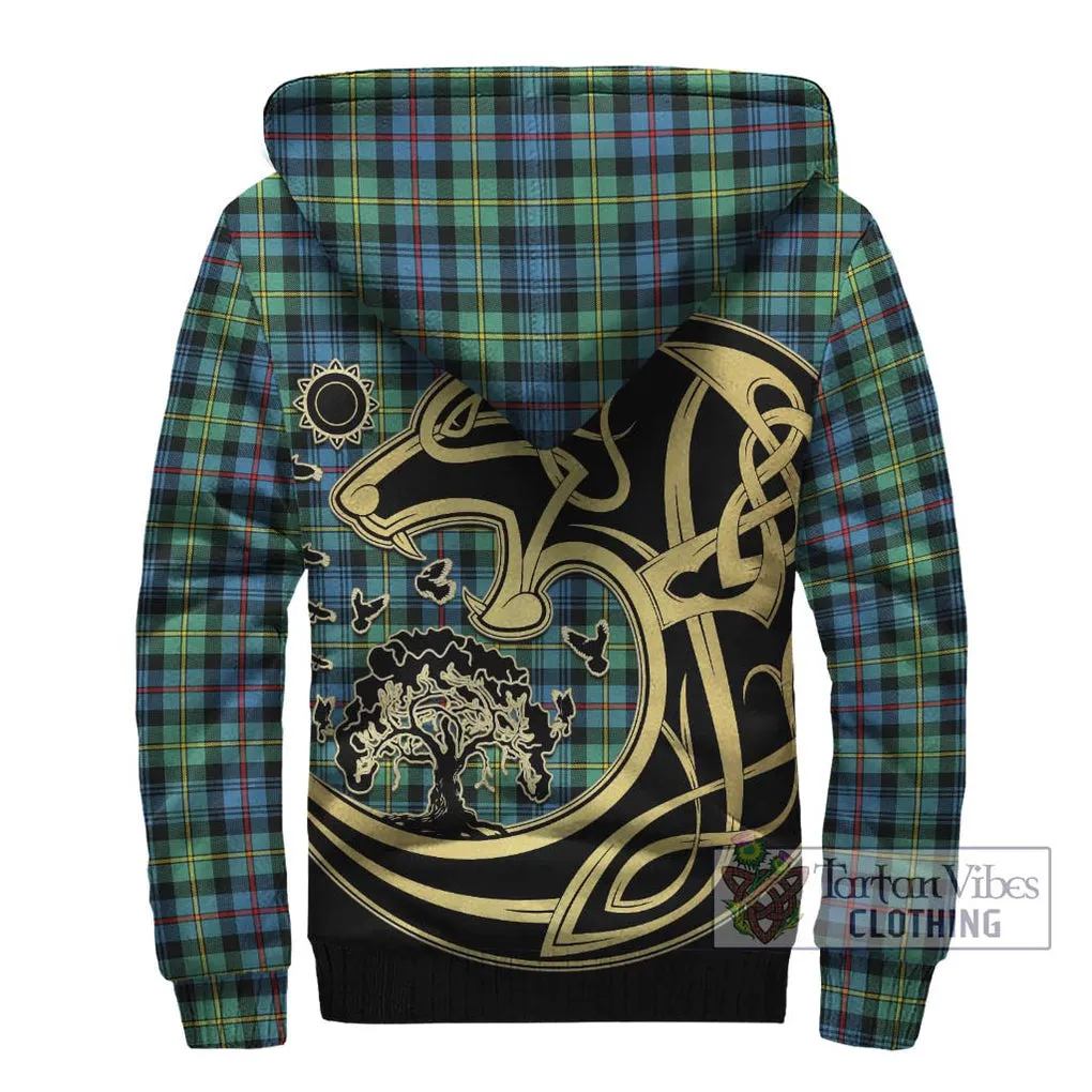 Bailey Ancient Tartan Sherpa Hoodie with Family Crest Celtic Wolf Style