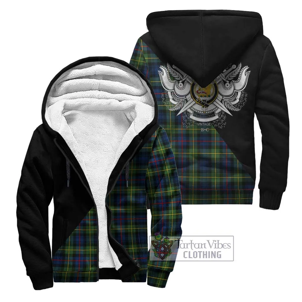 Bailey Modern Tartan Sherpa Hoodie with Family Crest and Military Logo Style