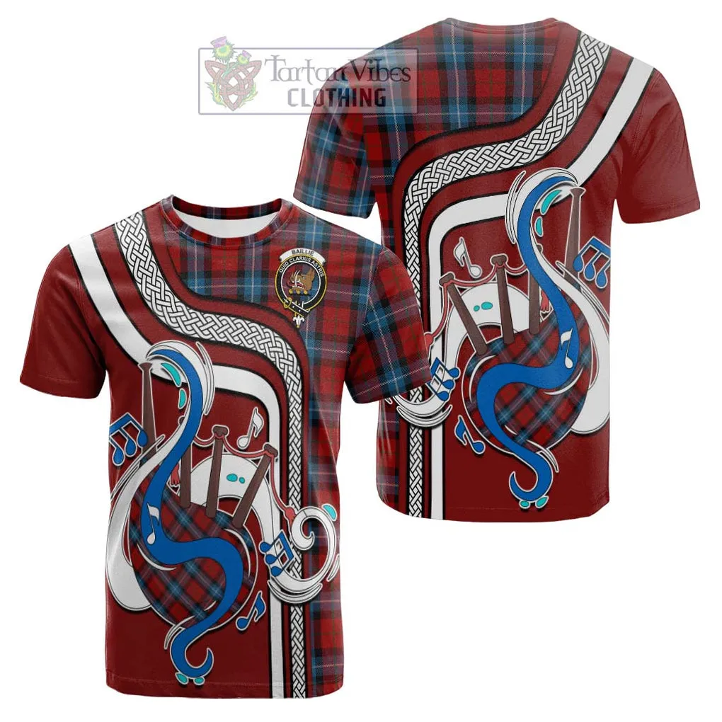 Baillie of Polkemmet Red Tartan Cotton T-shirt with Epic Bagpipe Style