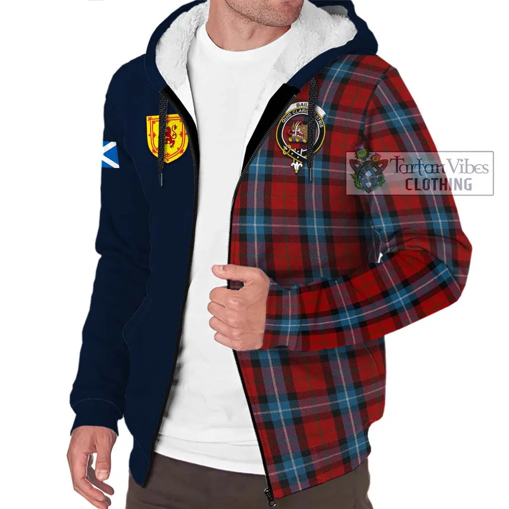 Baillie of Polkemmet Red Tartan Sherpa Hoodie Alba with Scottish Lion Royal Arm Half Style