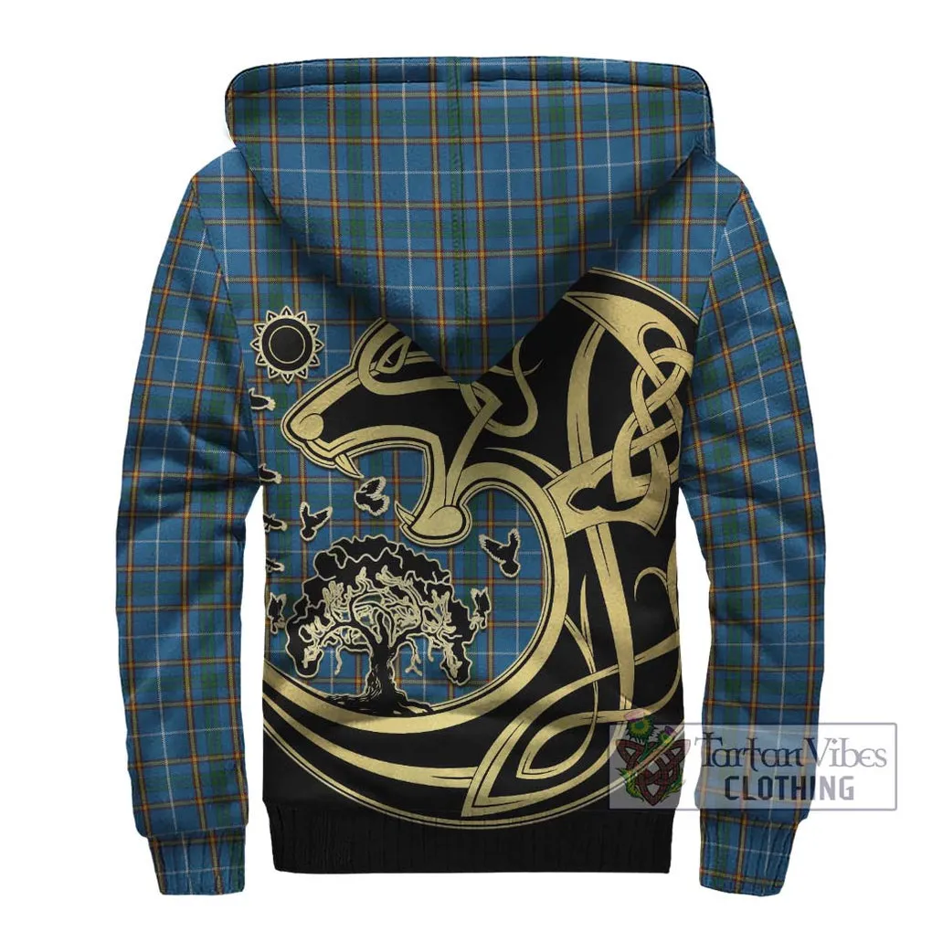 Bain Tartan Sherpa Hoodie with Family Crest Celtic Wolf Style