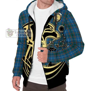 Bain Tartan Sherpa Hoodie with Family Crest Celtic Wolf Style