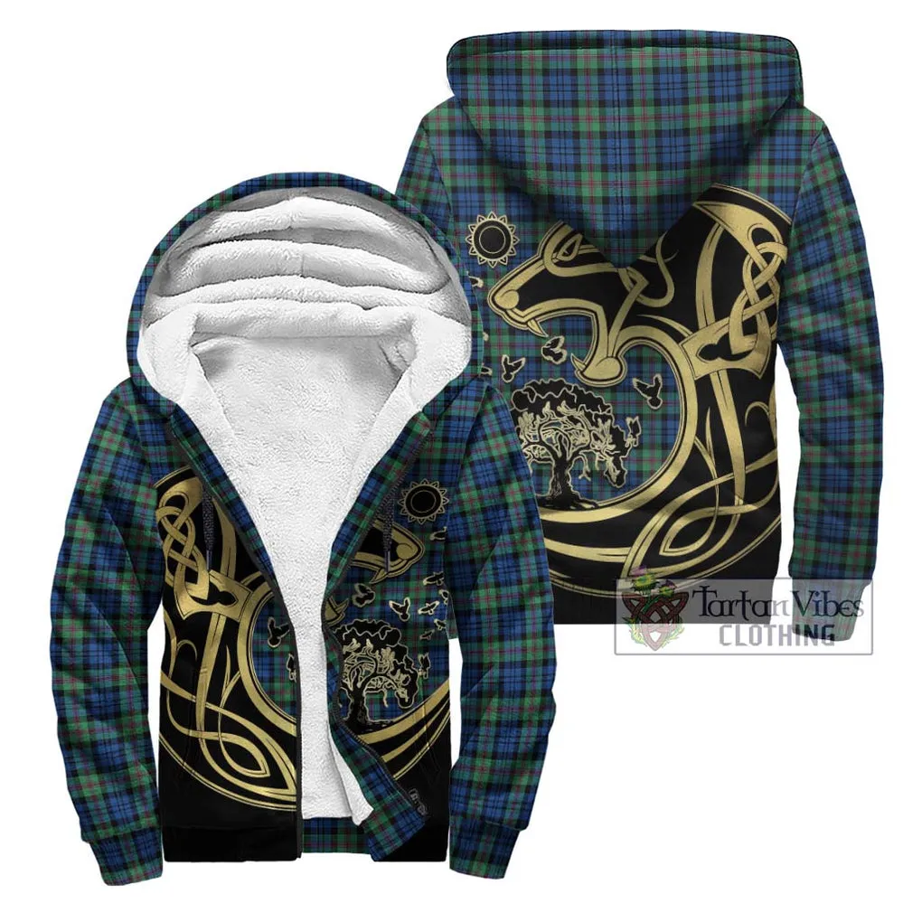 Baird Ancient Tartan Sherpa Hoodie with Family Crest Celtic Wolf Style