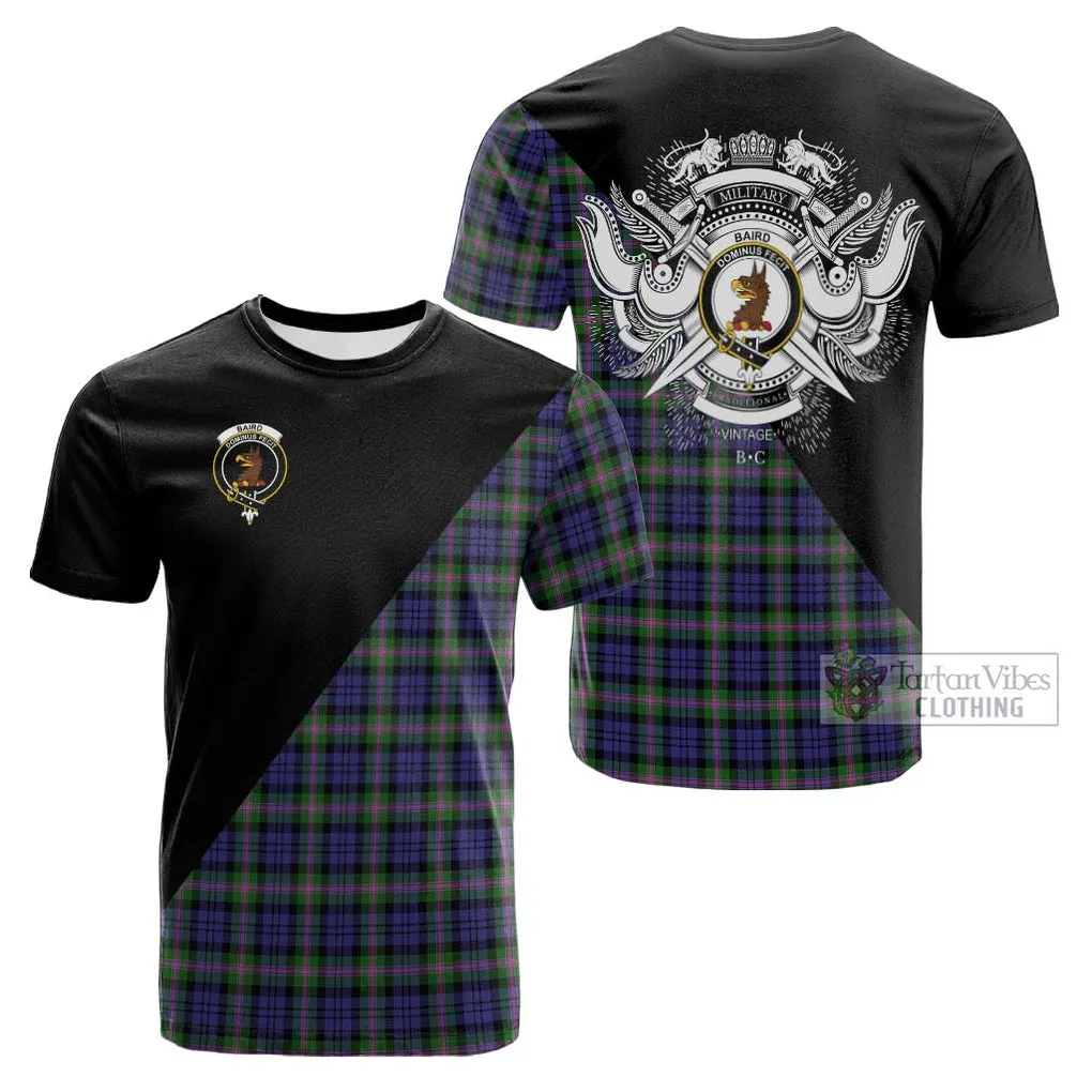 Baird Modern Tartan Cotton T-shirt with Family Crest and Military Logo Style