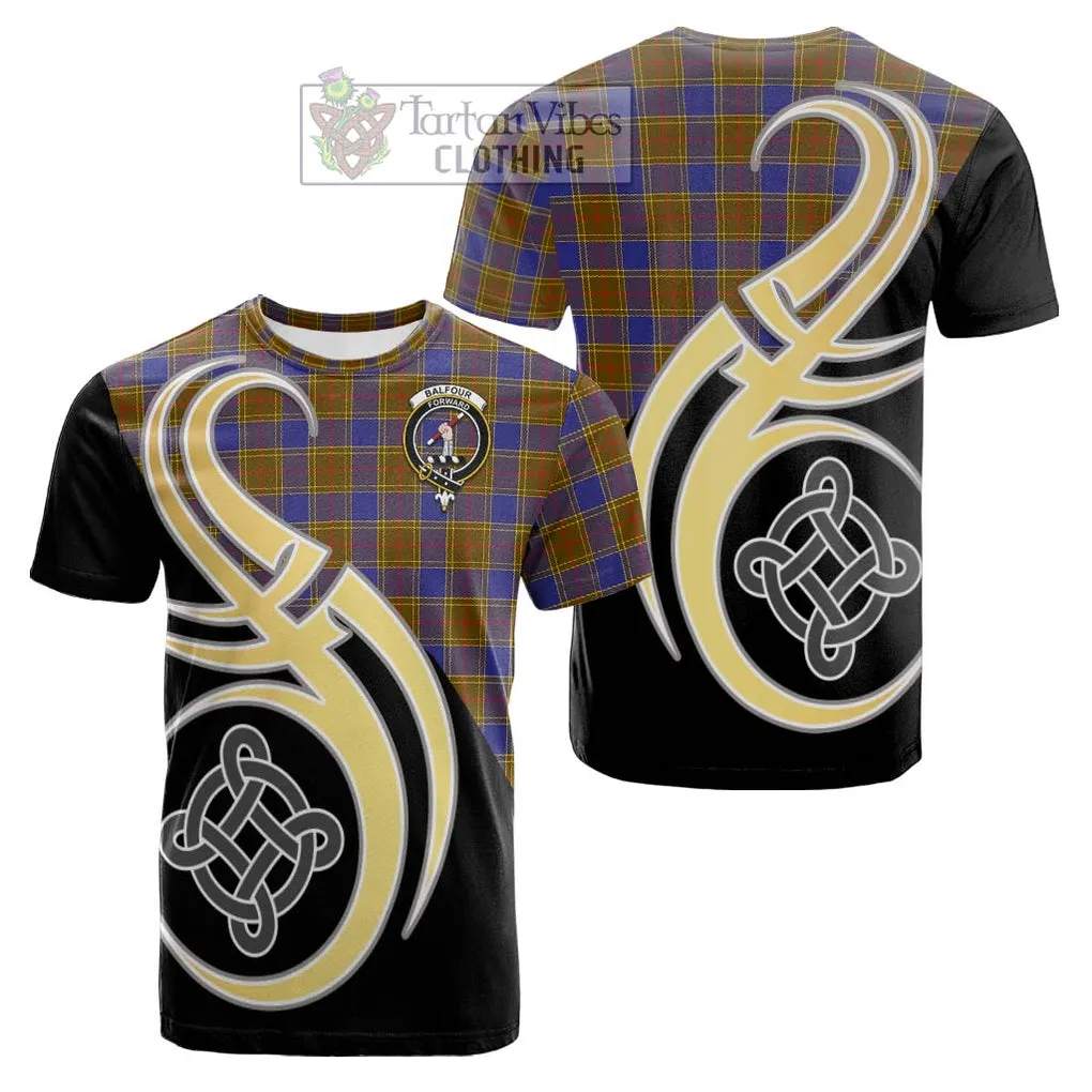 Balfour Tartan Cotton T-shirt with Family Crest and Celtic Symbol Style