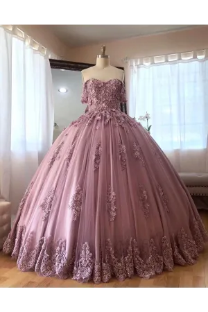 Ball Gown Off The Shoulder Tulle Quinceanera Dress With Lace Appliques, Puffy Prom Dress,JL20013