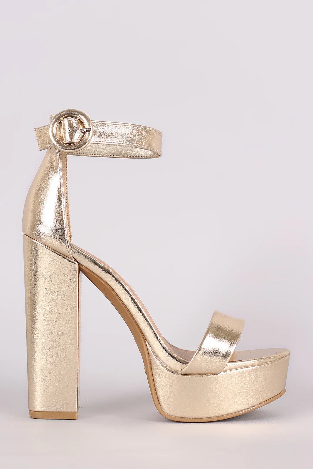 Bamboo Metallic Open Toe Platform Chunky Heel