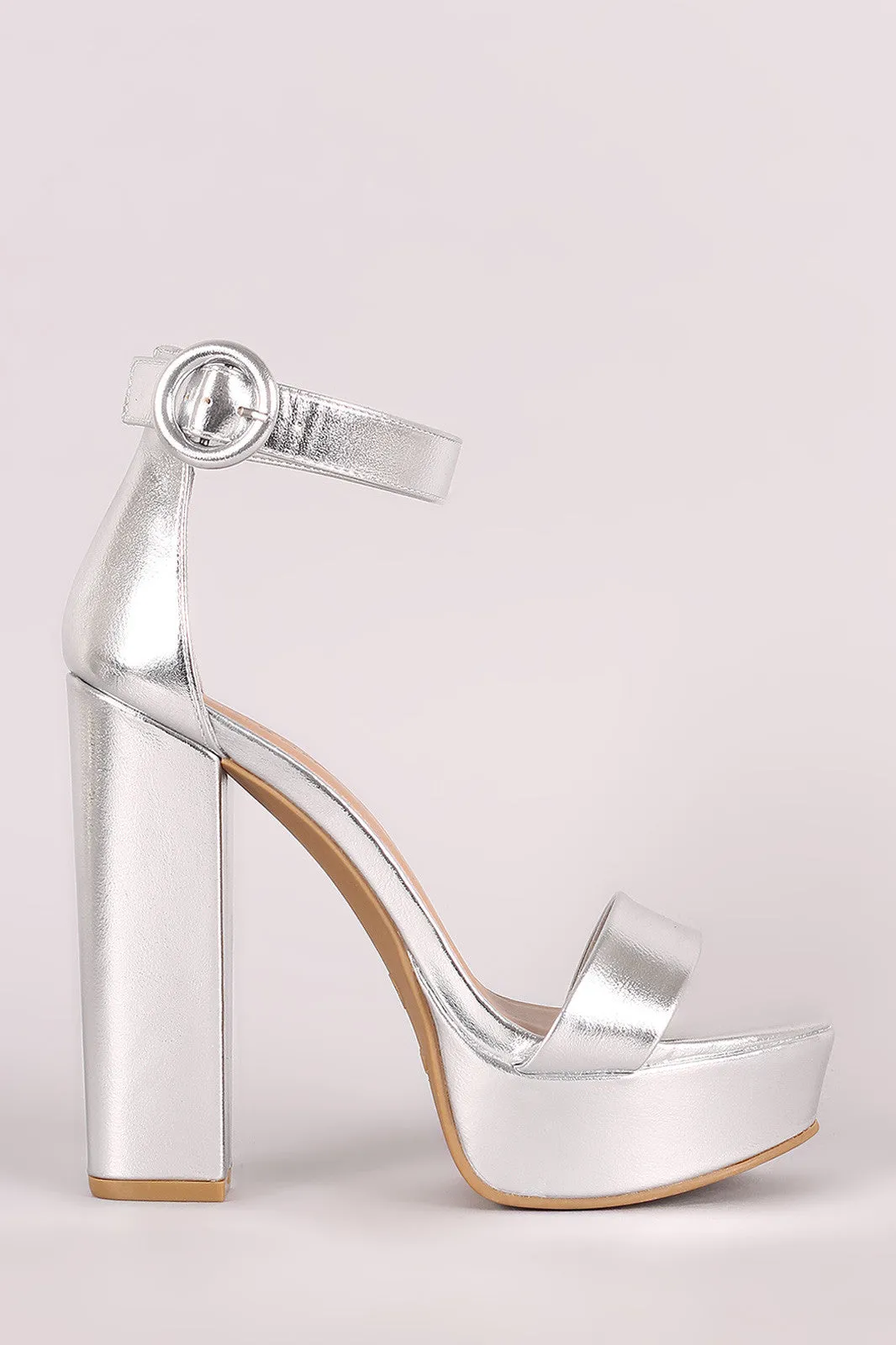 Bamboo Metallic Open Toe Platform Chunky Heel