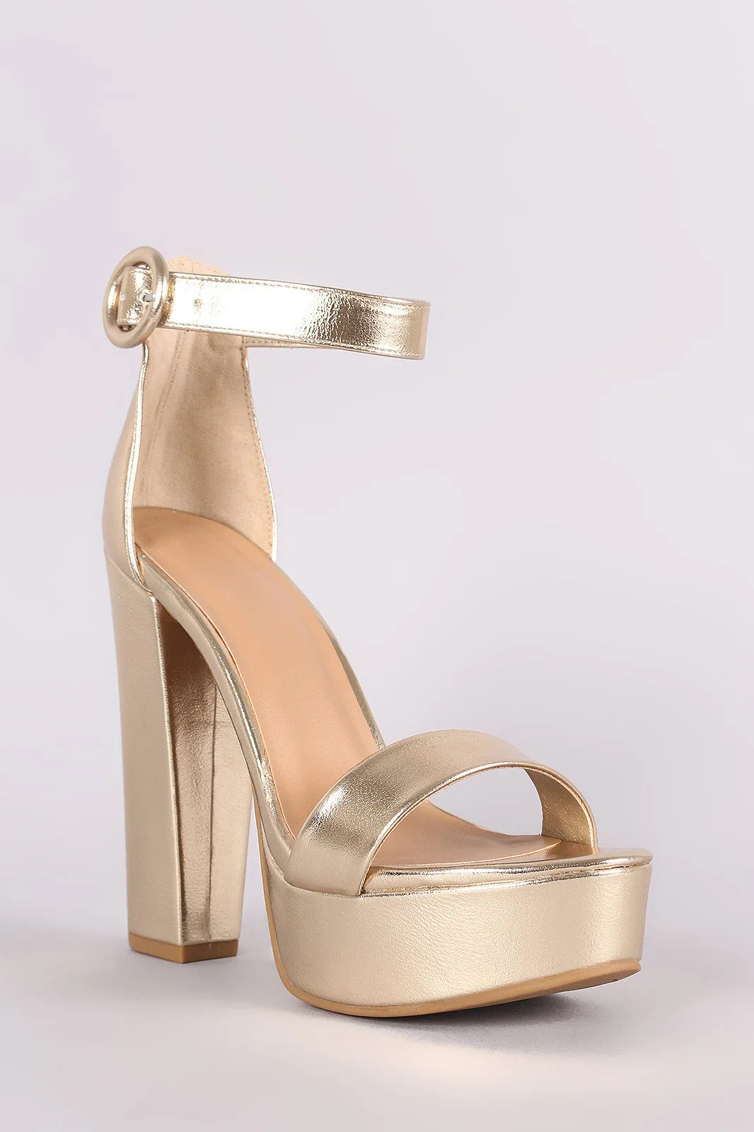 Bamboo Metallic Open Toe Platform Chunky Heel