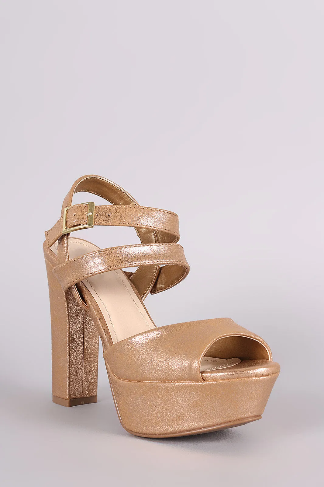 Bamboo Metallic Shimmer Ankle Strap Platform Heel