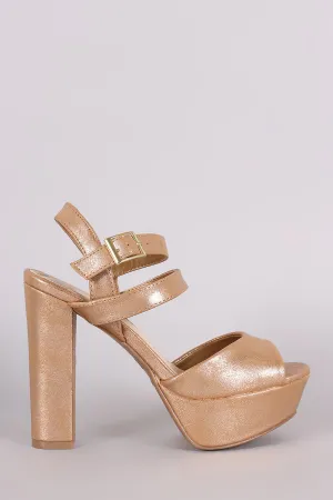 Bamboo Metallic Shimmer Ankle Strap Platform Heel