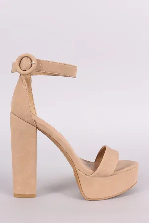 Bamboo Nubuck Ankle Strap Platform Chunky Heel