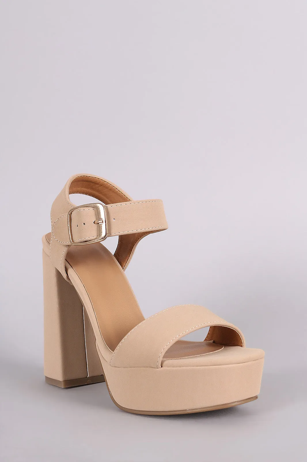 Bamboo Nubuck Buckled Ankle Strap Chunky Platform Heel